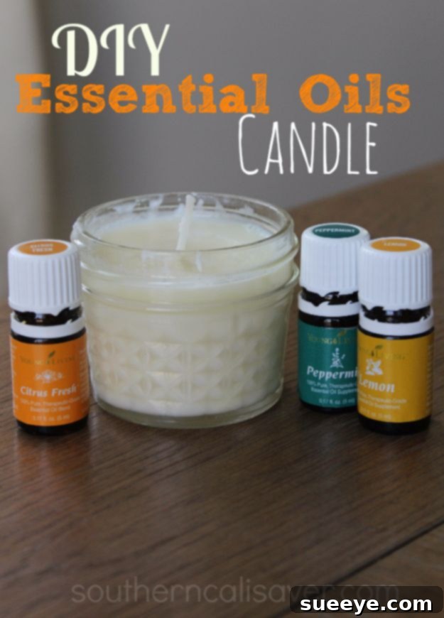 Natural DIY essential oil candle, offering therapeutic aromas and a clean burn.