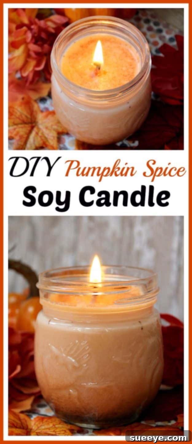 Cozy DIY Pumpkin Spice soy candle, perfect for autumn decor and a warm seasonal fragrance.