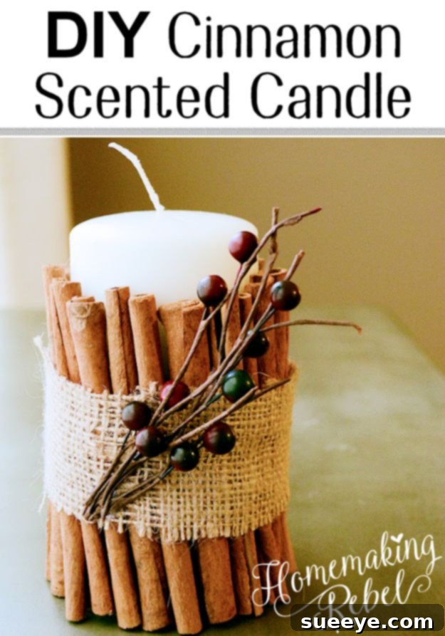 Warm and inviting DIY cinnamon candle, perfect for fall and holiday seasons.