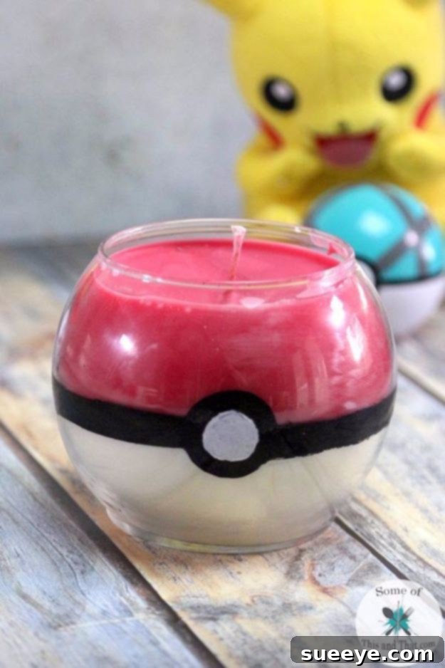 Fun DIY Pokeball candle, a creative gift for gaming fans and unique room decor.