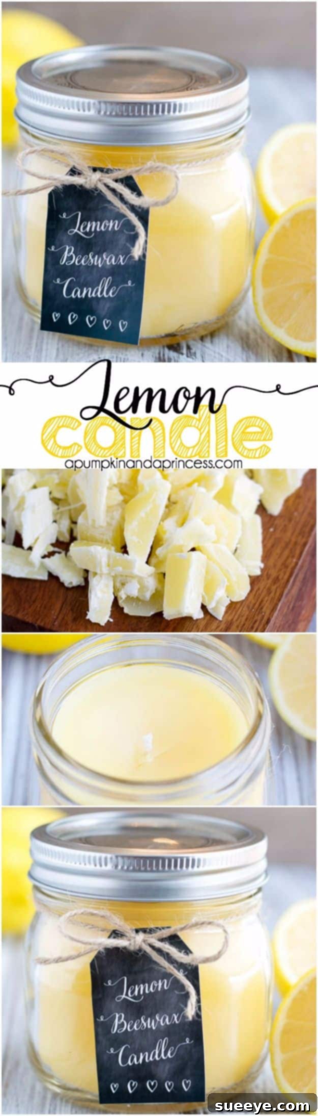 Bright DIY Lemon Beeswax candle, offering a clean burn and natural citrus scent.