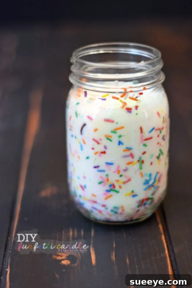 Playful Funfetti candles filled with colorful sprinkles, ideal for birthdays and cheerful decor.