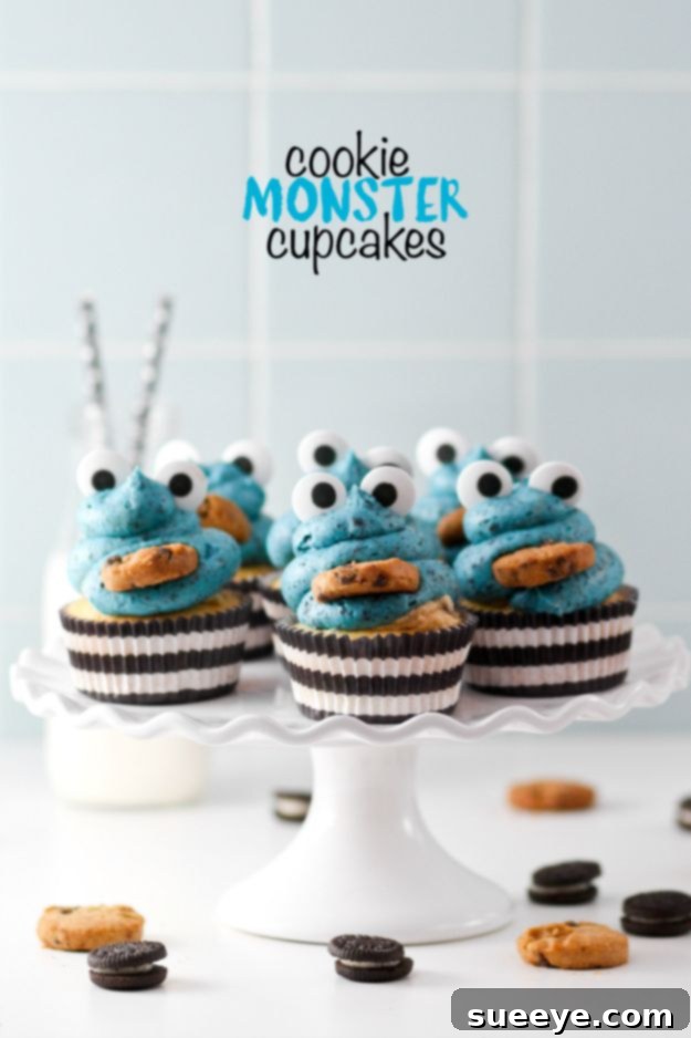 Easy Cookie Monster Cupcakes - A Beloved Sesame Street Treat Fun and Adorable Cookie Monster Cupcakes for Kids Parties