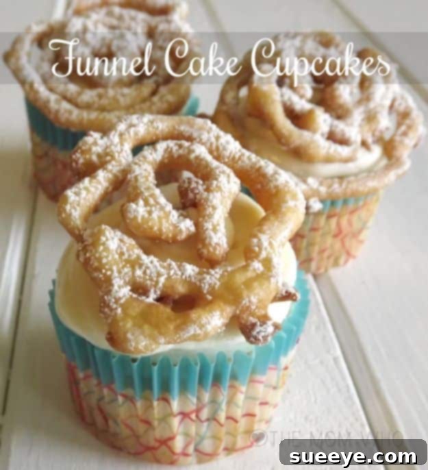 Carnival-Inspired Funnel Cake Cupcakes - A Unique Dessert Idea Creative Funnel Cake Cupcakes with Powdered Sugar