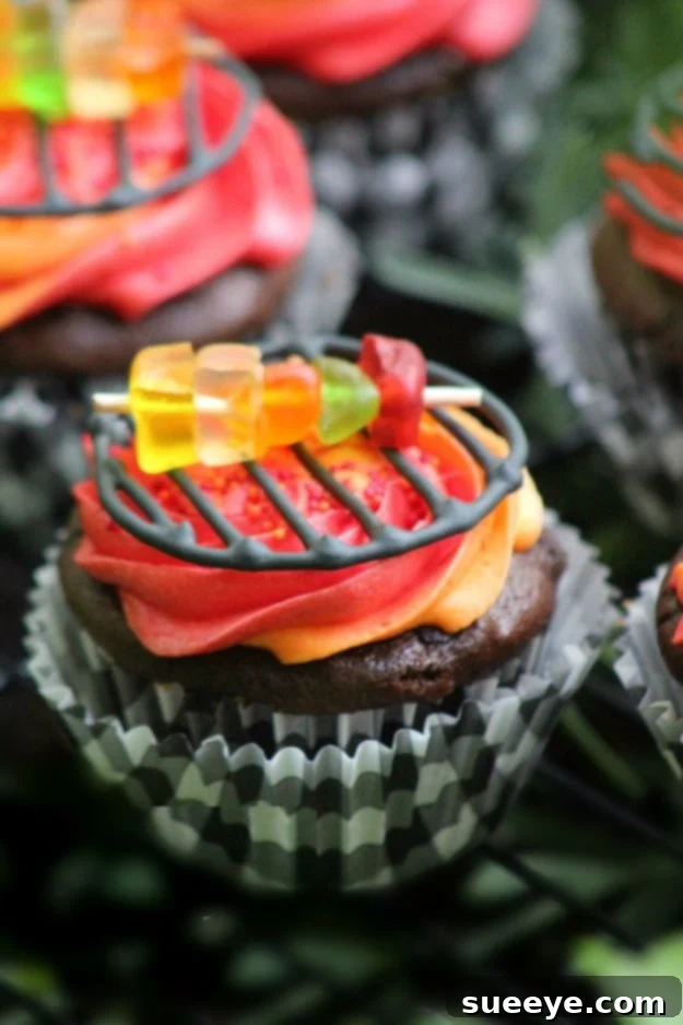 Creative Grill Cupcakes - Perfect for Summer Cookouts Fun BBQ Grill Cupcakes with Edible Food Toppings