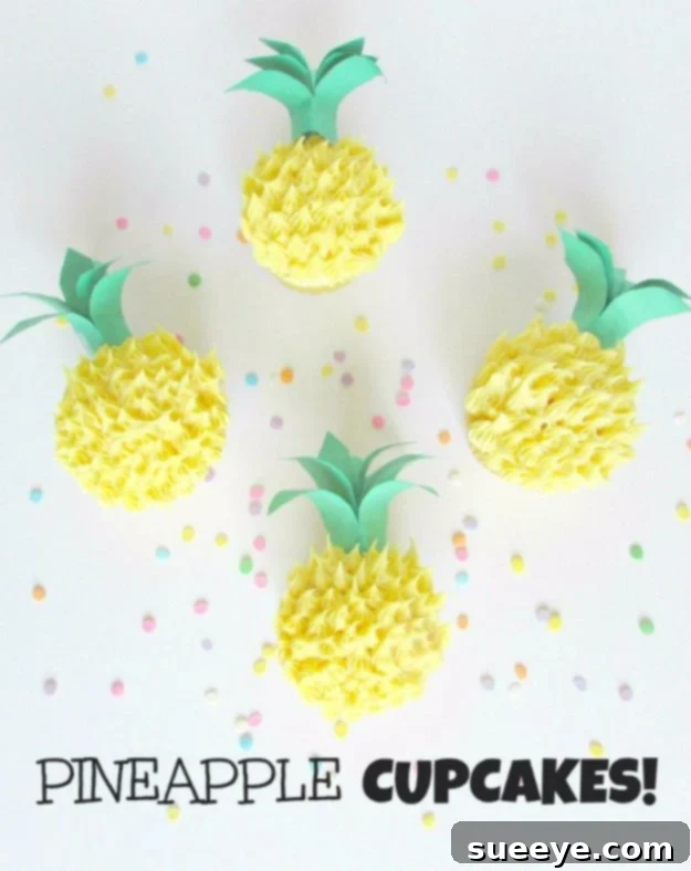 Festive Pineapple Cupcakes for a Luau or Summer Party Tropical Pineapple Cupcakes with Green Fondant Leaves