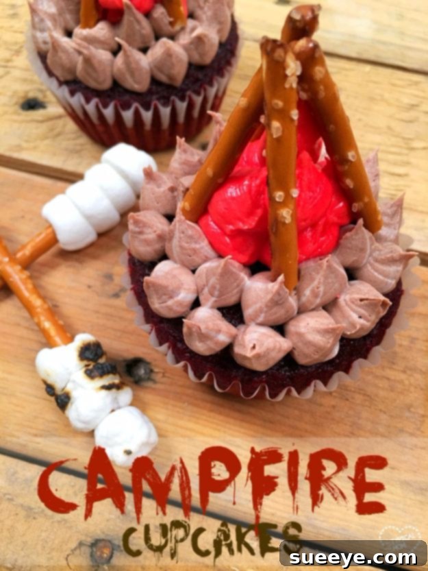 Rustic Campfire Cupcakes - Perfect for Outdoor Themed Events Cozy Campfire Cupcakes with Edible Flames and Logs
