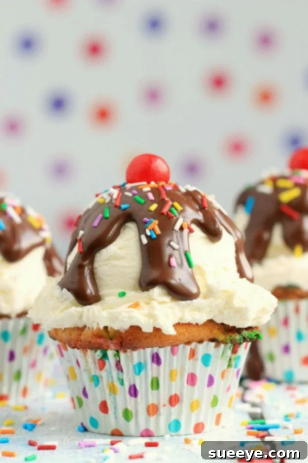 Playful Ice Cream Sundae Cupcakes for Summer Parties Fun Ice Cream Sundae Cupcakes with Cherry on Top