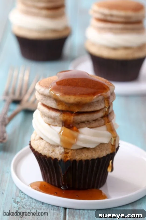 Sweet & Savory Cinnamon Pancake Cupcakes for Breakfast or Dessert Delicious Cinnamon Pancake Cupcakes with Maple Cream Cheese Frosting
