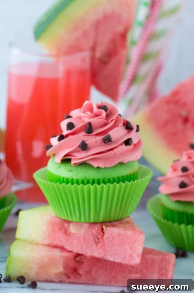 Fun Watermelon Cupcakes with Fruity Kool-Aid Flavored Buttercream Refreshing Watermelon Cupcakes with Kool-Aid Buttercream Frosting