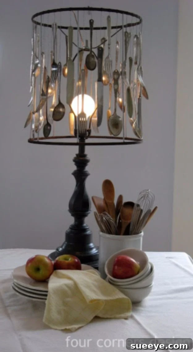 DIY Silverware Upgrades - Silverware Lamp - Creative Ways To Improve Boring Silver Ware and Palce Settings - Paint, Decorate and Update Your Flatware With These Creative Do IT Yourself Tutorials- Forks, Knives and Spoons all Get Dressed Up With These New Looks For Kitchen and Dining Room 