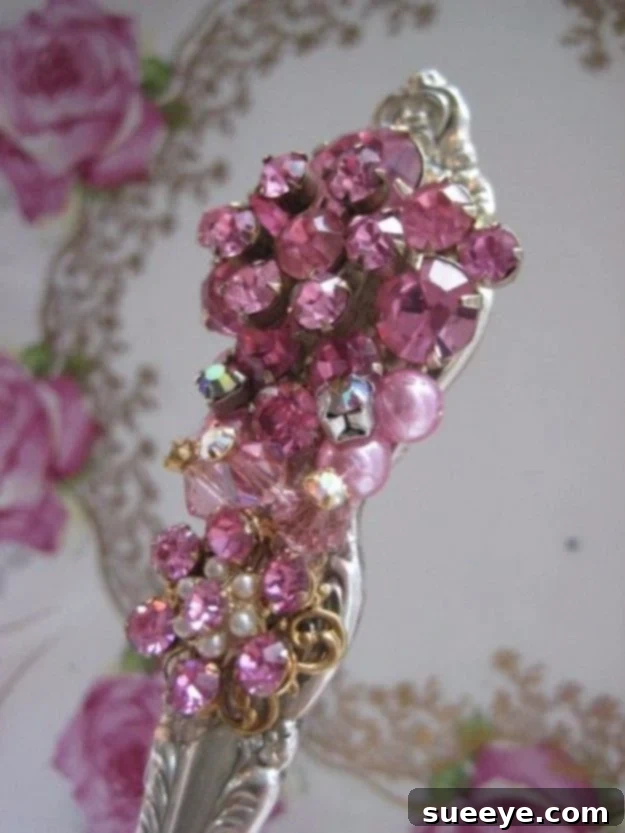 DIY Silverware Upgrades - Bejeweled Spoon - Creative Ways To Improve Boring Silver Ware and Palce Settings - Paint, Decorate and Update Your Flatware With These Creative Do IT Yourself Tutorials- Forks, Knives and Spoons all Get Dressed Up With These New Looks For Kitchen and Dining Room 