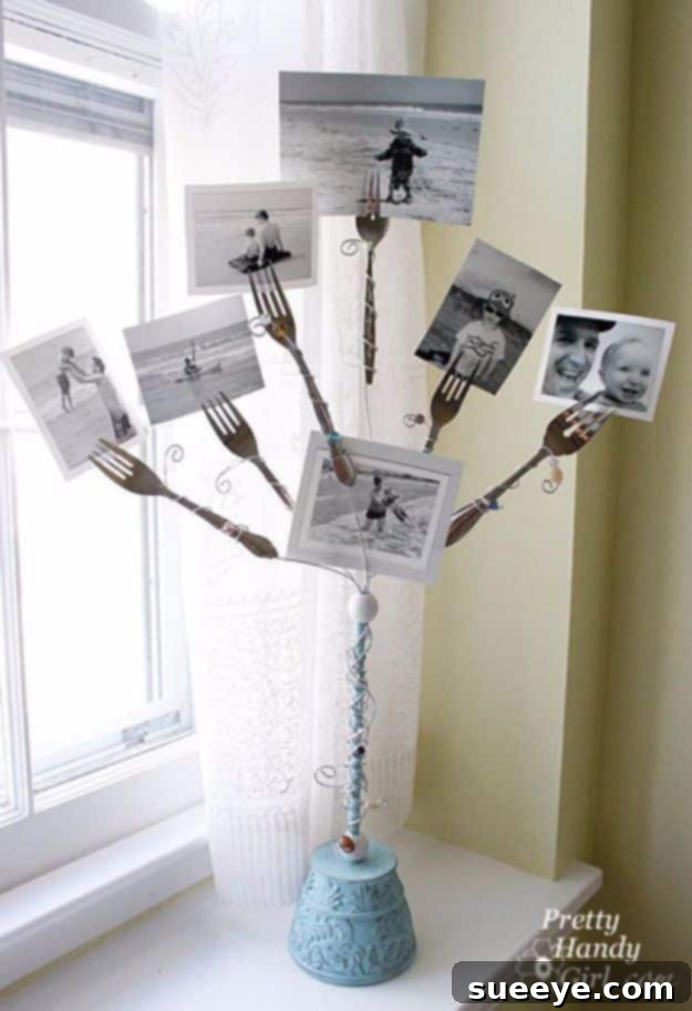 DIY Silverware Upgrades - Fork Photo Holder Base - Creative Ways To Improve Boring Silver Ware and Palce Settings - Paint, Decorate and Update Your Flatware With These Creative Do IT Yourself Tutorials- Forks, Knives and Spoons all Get Dressed Up With These New Looks For Kitchen and Dining Room 