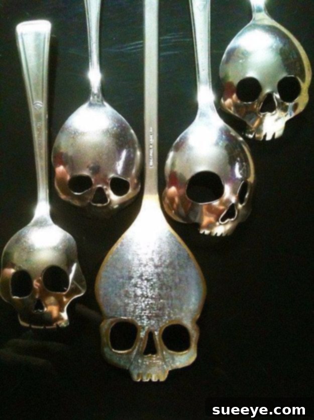 DIY Silverware Upgrades - Custom Skull Spoons - Creative Ways To Improve Boring Silver Ware and Palce Settings - Paint, Decorate and Update Your Flatware With These Creative Do IT Yourself Tutorials- Forks, Knives and Spoons all Get Dressed Up With These New Looks For Kitchen and Dining Room 