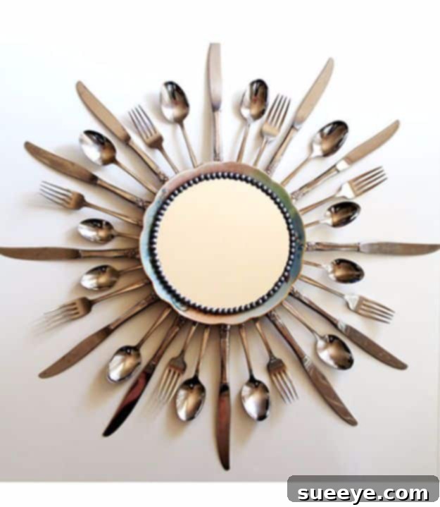 DIY Silverware Upgrades - Dining Room Starburst Mirror - Creative Ways To Improve Boring Silver Ware and Palce Settings - Paint, Decorate and Update Your Flatware With These Creative Do IT Yourself Tutorials- Forks, Knives and Spoons all Get Dressed Up With These New Looks For Kitchen and Dining Room 