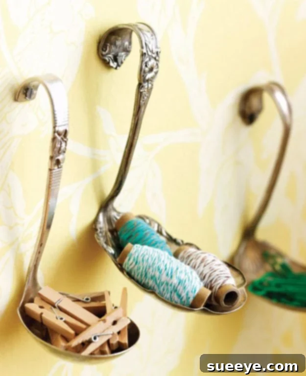 DIY Silverware Upgrades - Spoon Hooks - Creative Ways To Improve Boring Silver Ware and Palce Settings - Paint, Decorate and Update Your Flatware With These Creative Do IT Yourself Tutorials- Forks, Knives And Spoons all Get Dressed Up With These New Looks For Kitchen and Dining Room 