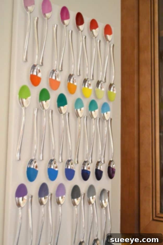 DIY Silverware Upgrades - Painted Spoons Wall Art - Creative Ways To Improve Boring Silver Ware and Palce Settings - Paint, Decorate and Update Your Flatware With These Creative Do IT Yourself Tutorials- Forks, Knives and Spoons all Get Dressed Up With These New Looks For Kitchen and Dining Room 