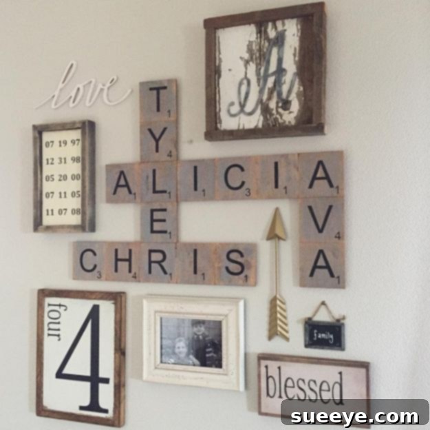 Rustic Chic DIY Wall Decor Projects 19 Family Wood Scrabble Wall Art
