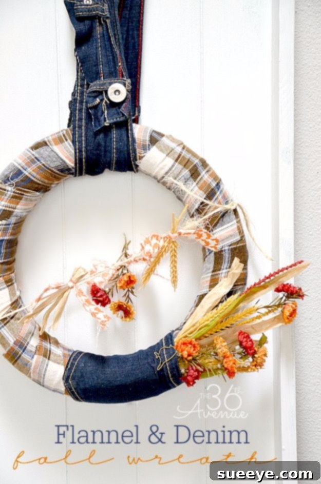 Flannel And Denim Fall Wreath Rustic fall wreath made from flannel and denim fabric