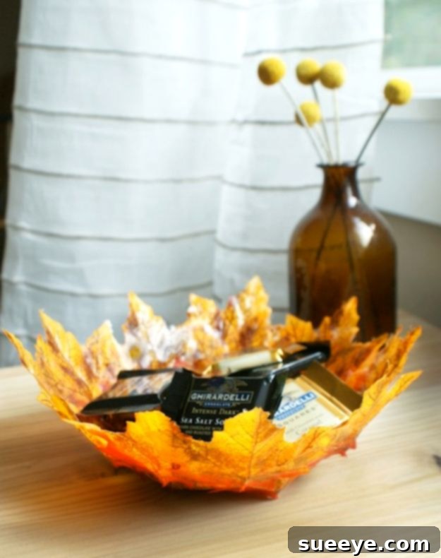 DIY Autumn Leaf Bowl Decorative bowl made from overlapping artificial autumn leaves