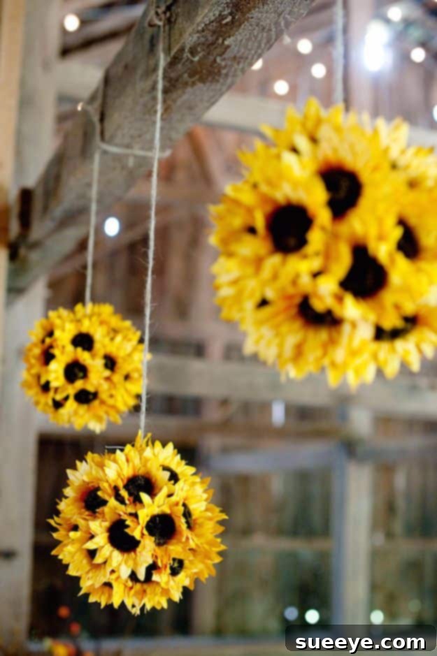 Hang Sunflowers Around The House Decorative sunflowers hung around a window to brighten a fall display