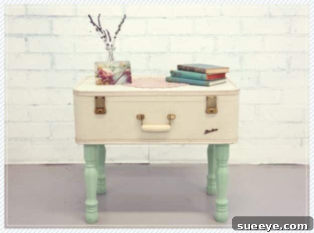 Coffee Table Suitcase DIY A vintage suitcase ingeniously transformed into a charming coffee table.