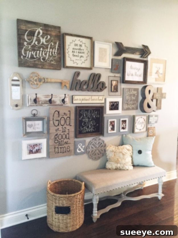 Inspiring DIY gallery wall featuring a mix of photos and artworks.