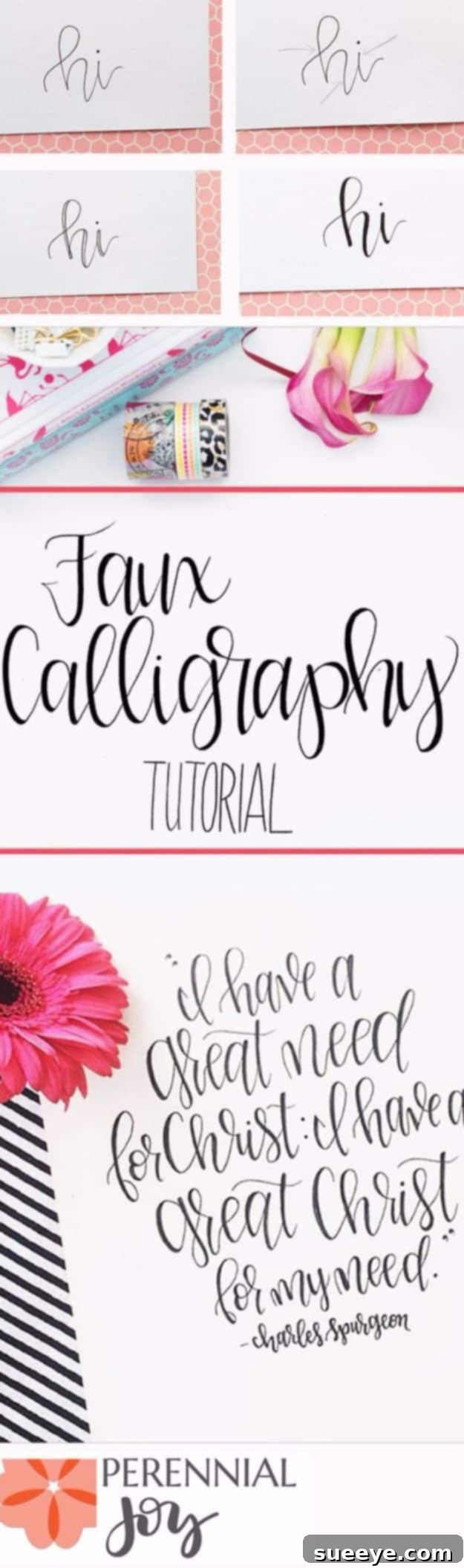 Faux Calligraphy for Beginners: Easy Hand Lettering Techniques Step-by-step tutorial on creating elegant faux calligraphy without a dip pen, perfect for beginners in hand lettering.