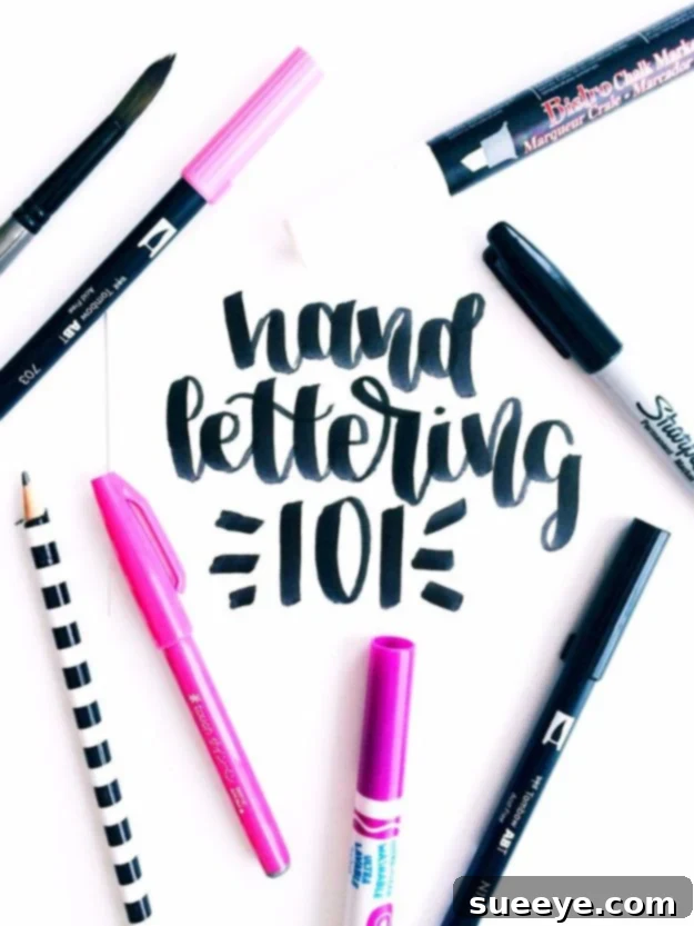 Hand Lettering Fundamentals: Importance of Font Hand lettering 101 guide covering basics, font importance, and thickening downstrokes for beginners.