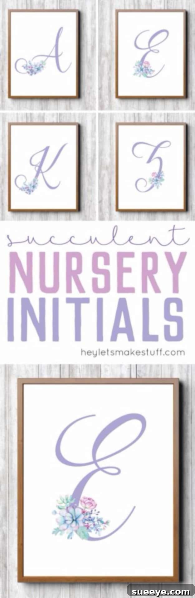DIY Succulent Nursery Initials Free Printable Free Printable Purple Succulent Nursery Initials
