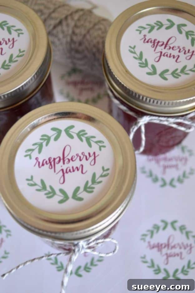 Free Printable Jam Lid Labels for Homemade Gifts Printable Raspberry Jam Lid Sticker Labels for Jars