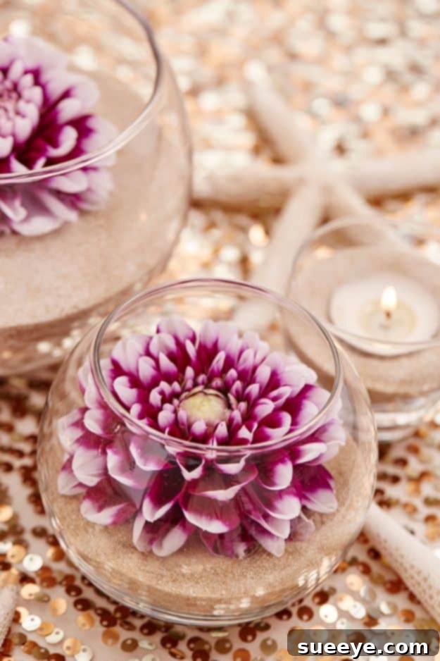 Beach-themed Flower and Sand Centerpieces DIY Flower and Sand Wedding Centerpieces