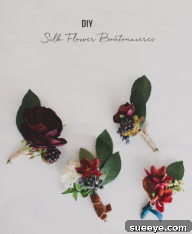 Stylish Silk Boutonnieres DIY Silk Flower Boutonnieres