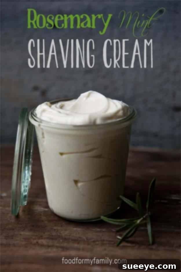Refreshing homemade rosemary mint shaving cream, an ideal DIY stocking stuffer for men.
