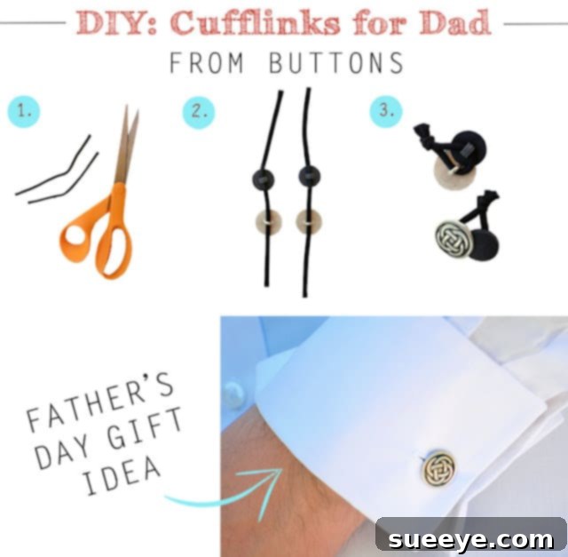 Stylish DIY cufflinks crafted from unique buttons, a sophisticated and affordable handmade gift for him.
