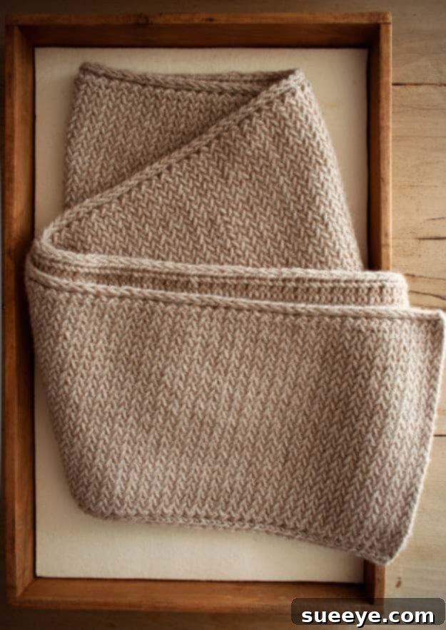 Stylish mini herringbone scarf for men, a cozy and fashionable knitted DIY gift.