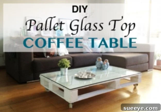DIY Pallet Glass Top Coffee Table Eco-friendly DIY Pallet Glass Top Coffee Table, combining rustic pallets with a modern glass surface.