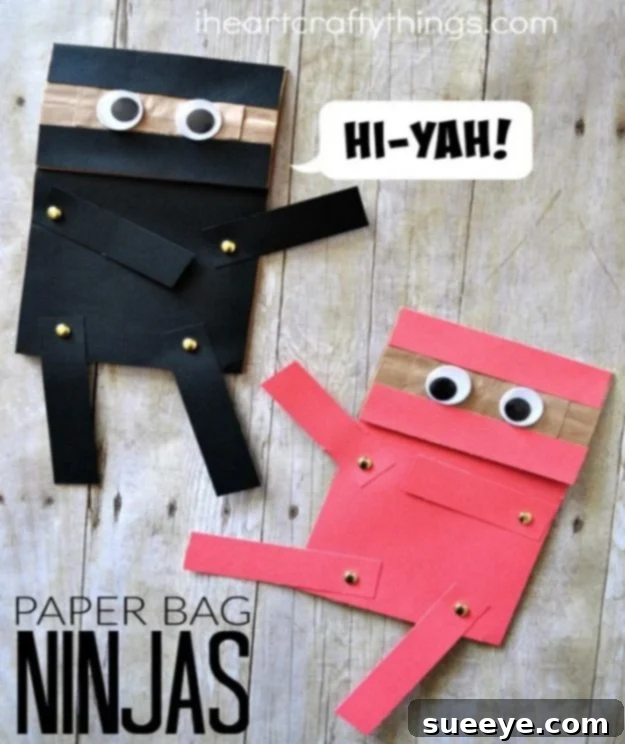 Paper bag ninja craft for boys, easy and creative DIY paper bag ninja puppet craft for kids, fun for imaginative play