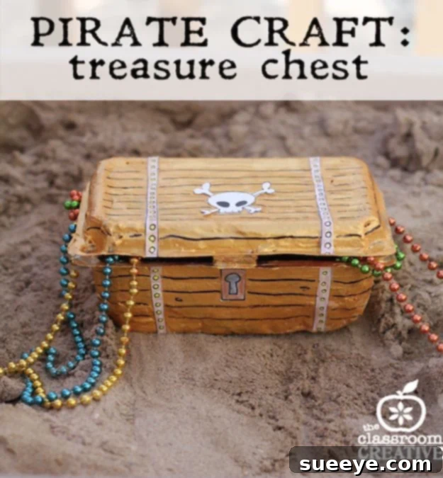Step-by-step DIY pirate treasure chest craft for kids Homemade pirate treasure chest craft made from recycled fruit containers