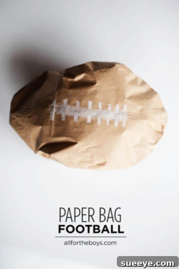 Paper bag football craft, perfect for game day fun DIY football craft for boys, made from a paper bag for active play