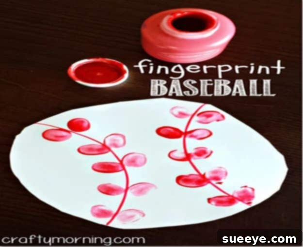 Fingerprint baseball craft, ideal for young sports fans Easy baseball craft for kids using fingerprints, a unique keepsake