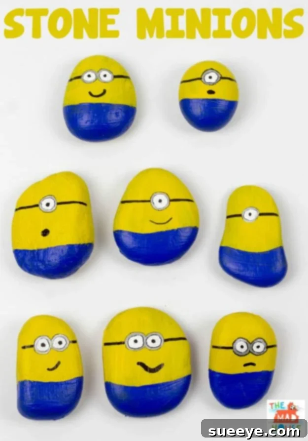 Minion stones craft, fun for fans of the movie DIY Minion stones for boys, painted rocks inspired by the popular characters