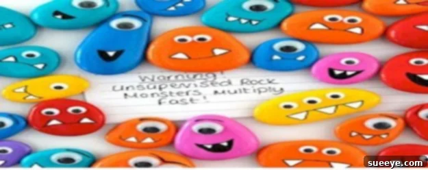 Rock monsters craft for kids, encouraging imaginative creature design Easy rock monsters DIY for boys, painting rocks with googly eyes