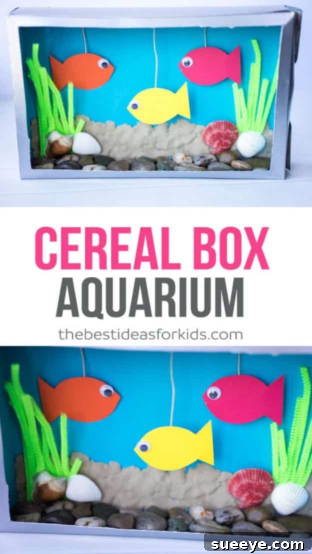 Cereal box aquarium craft, perfect for creating an underwater world DIY aquarium craft for kids, transforming a cereal box into an underwater scene
