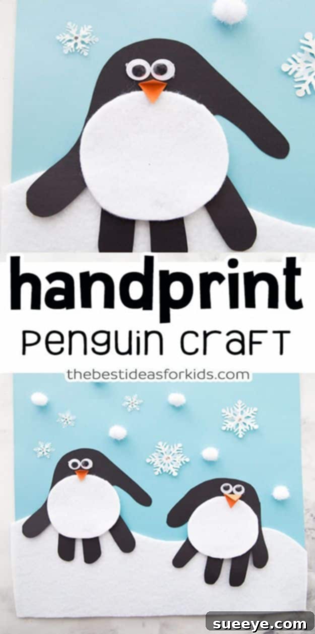 Handprint penguin craft for kids, a charming keepsake Easy handprint penguin craft for boys, a fun winter keepsake