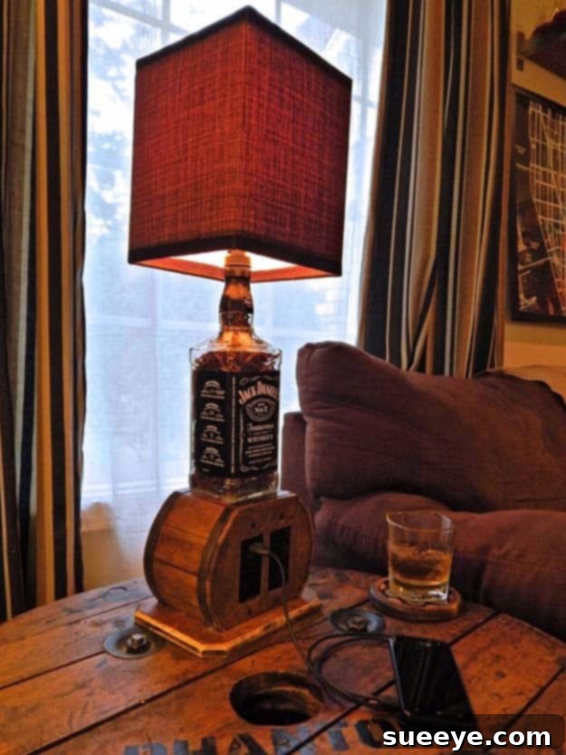 Versatile Jack Daniel's Bottle Lamp: Creative Upcycling for Multiple Lighting Needs Fun DIY Ideas Made With Jack Daniels - Recipes, Projects and Crafts With The Bottle, Everything From Lamps and Decorations to Fudge and Cupcakes | Multi Use Upcycled Jack Daniels Bottle Lamp Idea #diy #jackdaniels #recipes #crafts