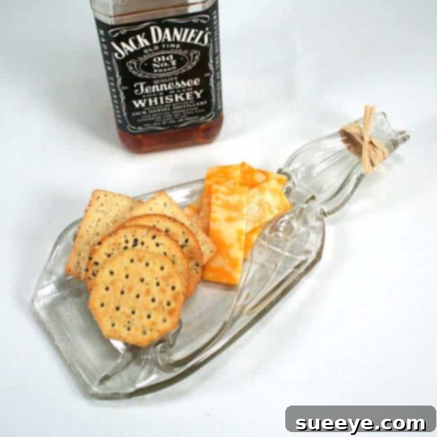 DIY Jack Daniel's Cheese and Chips Serving Dish: Unique Upcycled Tableware Fun DIY Ideas Made With Jack Daniels - Recipes, Projects and Crafts With The Bottle, Everything From Lamps and Decorations to Fudge and Cupcakes | Jack Daniels Cheese and Chips Serving dish #diy #jackdaniels #recipes #crafts