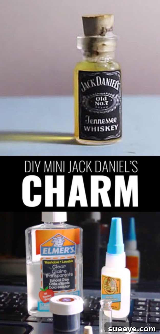 Craft a Miniature Jack Daniel's Bottle Charm: A Cute Accessory for Whiskey Fans Fun DIY Ideas Made With Jack Daniels - Recipes, Projects and Crafts With The Bottle, Everything From Lamps and Decorations to Fudge and Cupcakes | Miniature Bottle Jack Daniels Charm #diy #jackdaniels #recipes #crafts