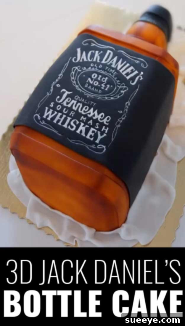 Stunning 3D Jack Daniel's Bottle Cake: A Show-Stopping Dessert for Special Occasions Fun DIY Ideas Made With Jack Daniels - Recipes, Projects and Crafts With The Bottle, Everything From Lamps and Decorations to Fudge and Cupcakes | 3D Jack Daniels Bottle Cake #diy #jackdaniels #recipes #crafts