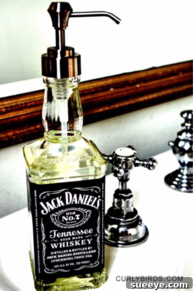 DIY Jack Daniel's Soap Dispenser: Add a Touch of Whiskey Charm to Your Home Fun DIY Ideas Made With Jack Daniels - Recipes, Projects and Crafts With The Bottle, Everything From Lamps and Decorations to Fudge and Cupcakes | Jack Daniels Soap Dispenser #diy #jackdaniels #recipes #crafts